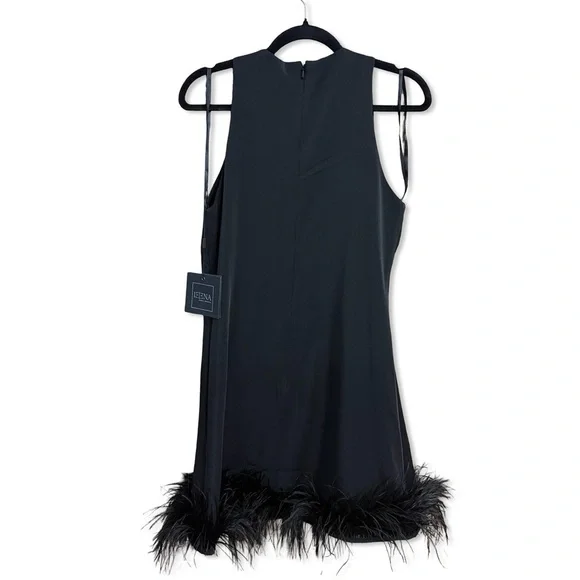 Mac Duggal Ieena 55805 Feather Hem Sleeveless Dress Black Mini party NWT 8